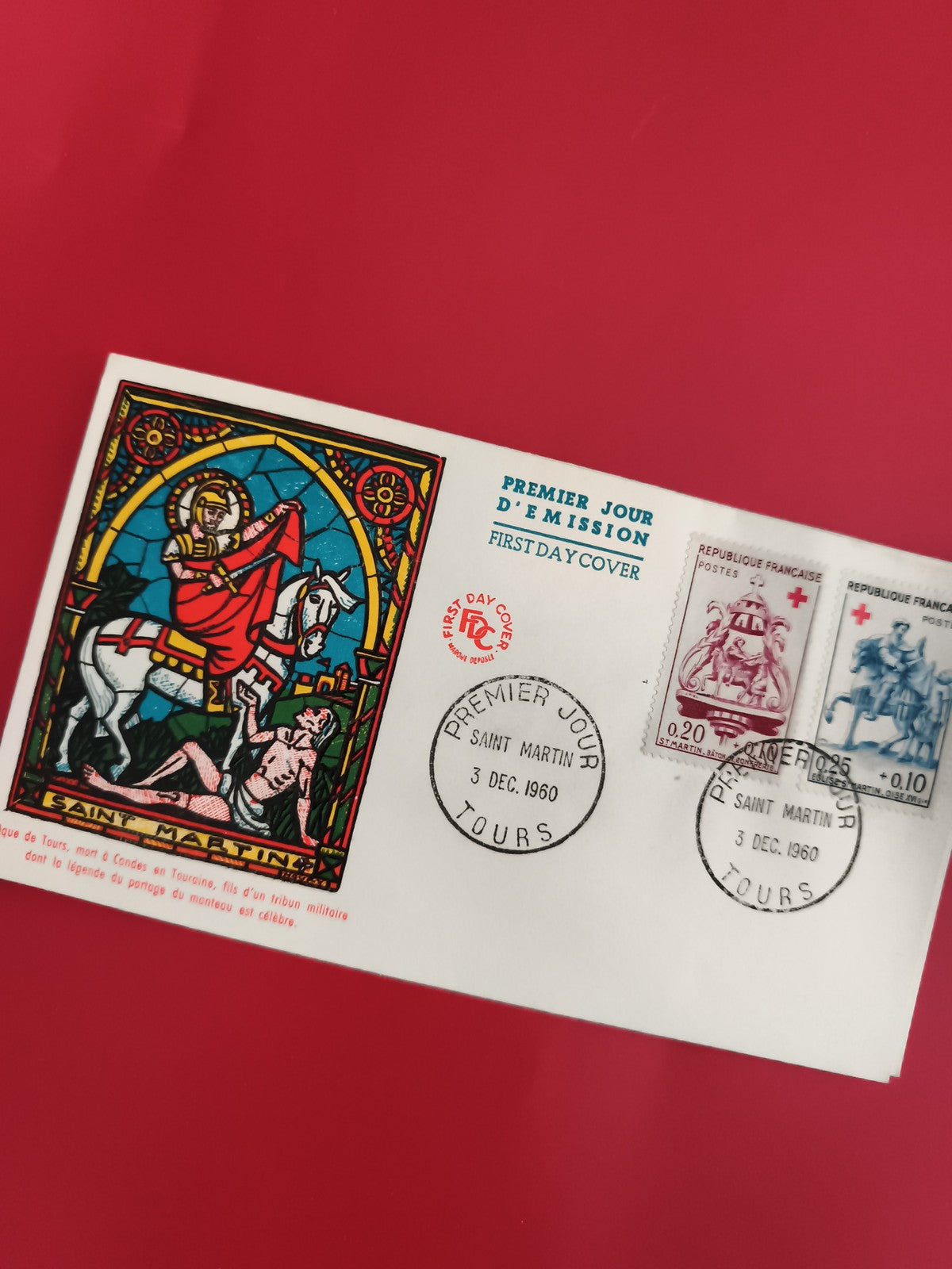 Lettre FDC Saint Martin 1960, Premier Jour, 2 timbres Croix-Rouge, Tours