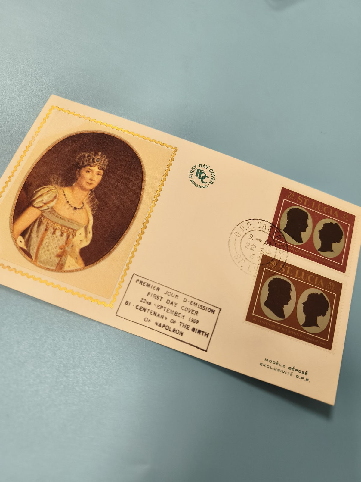 Enveloppe premier jour FDC Napoléon St Lucia timbres silhouettes ? état d?occasi