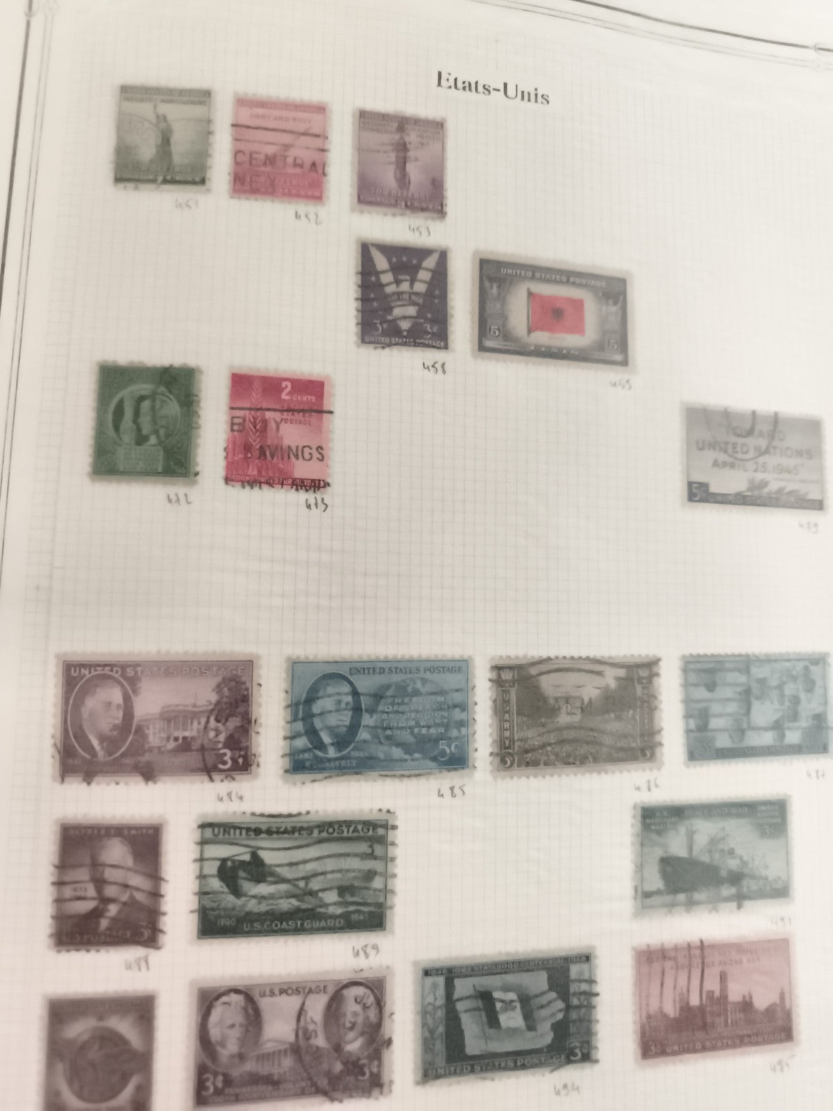 Timbres anciens États-Unis oblitérés lot x17 philatélie US vintage années 40-50