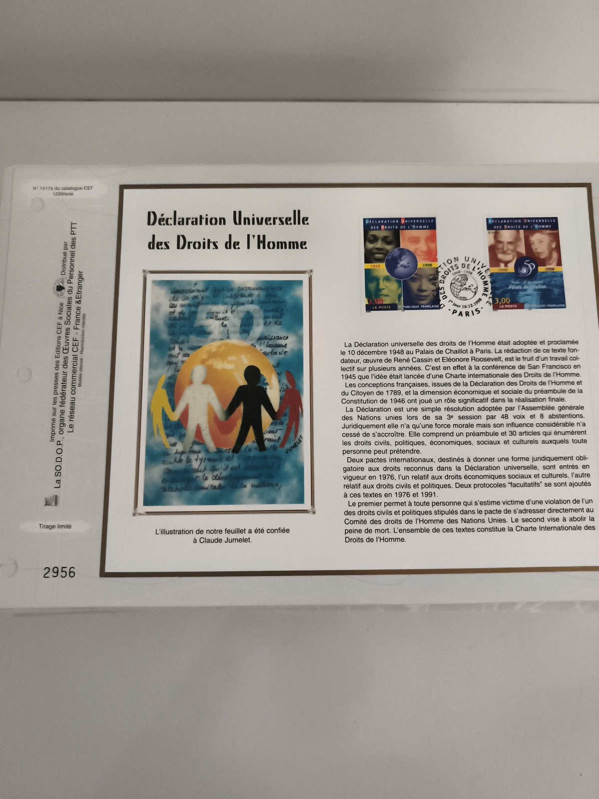 Feuillet CEF Déclaration Universelle des Droits de l’Homme timbres France