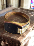 Bague vintage homme style chevalière noire strass, taille 68, fantaisie rétro