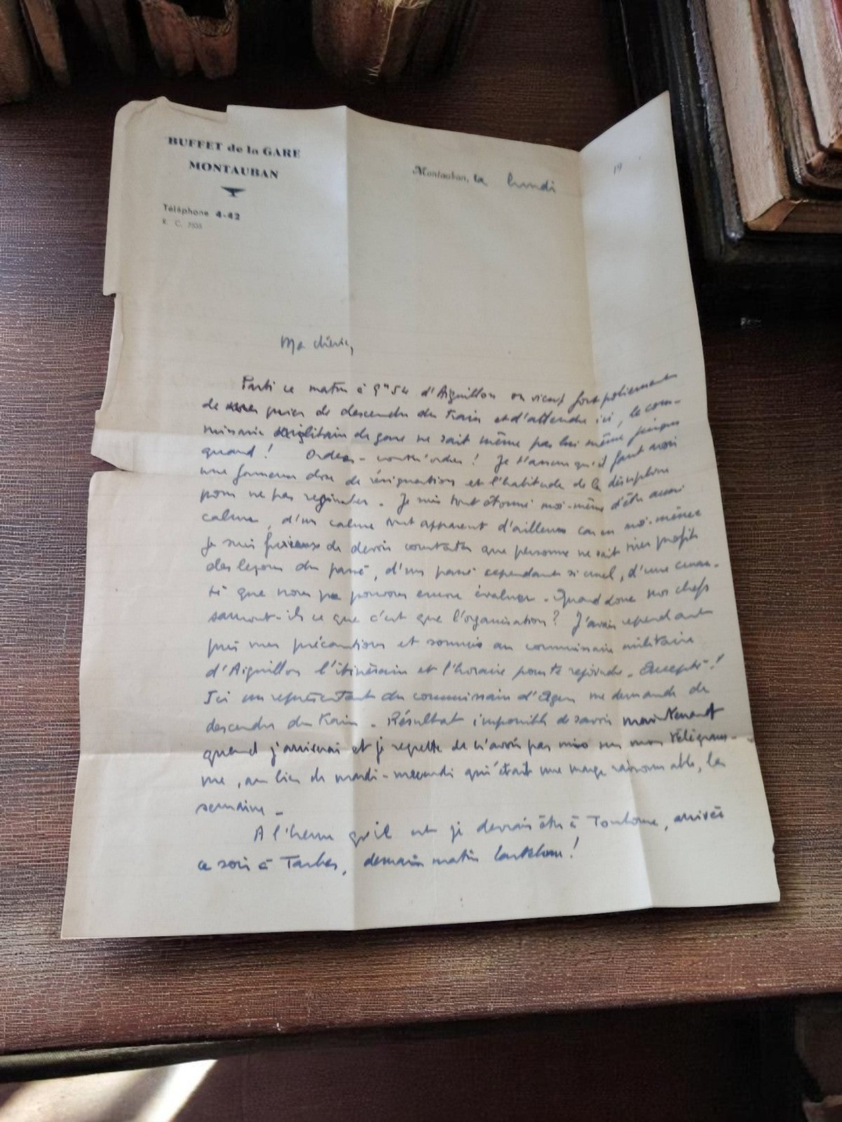 Lettre manuscrite Buffet de la Gare Montauban 1939-1945 témoignage époque guerre