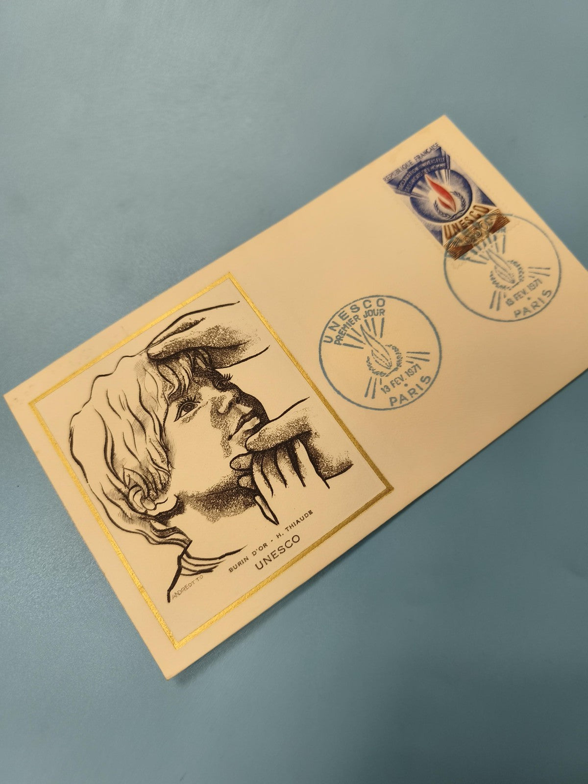 Enveloppe premier jour UNESCO Paris 1971 timbre FDC illustration enfant