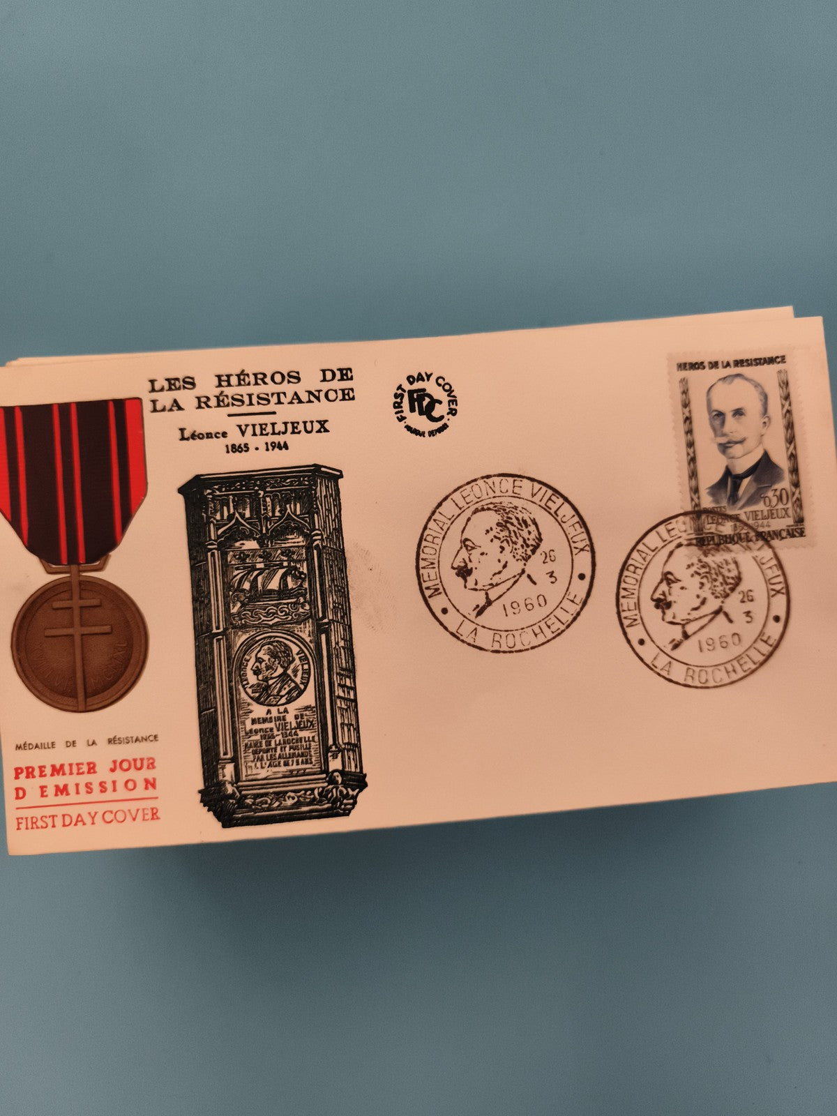Lettre premier jour Léonce Vieljeux Héros Résistance 1960 FDC La Rochelle