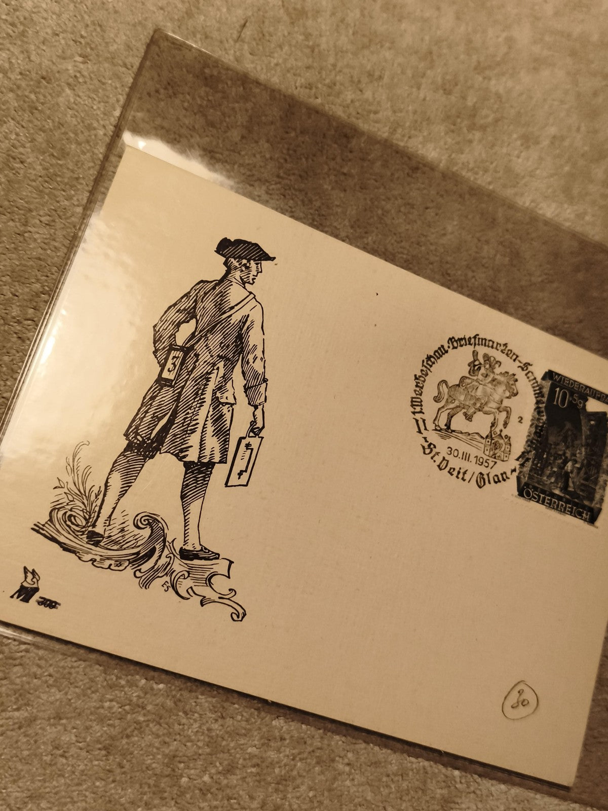 Lettre premier jour Autriche 1957 timbre 10s illustration homme philatélie (Ref