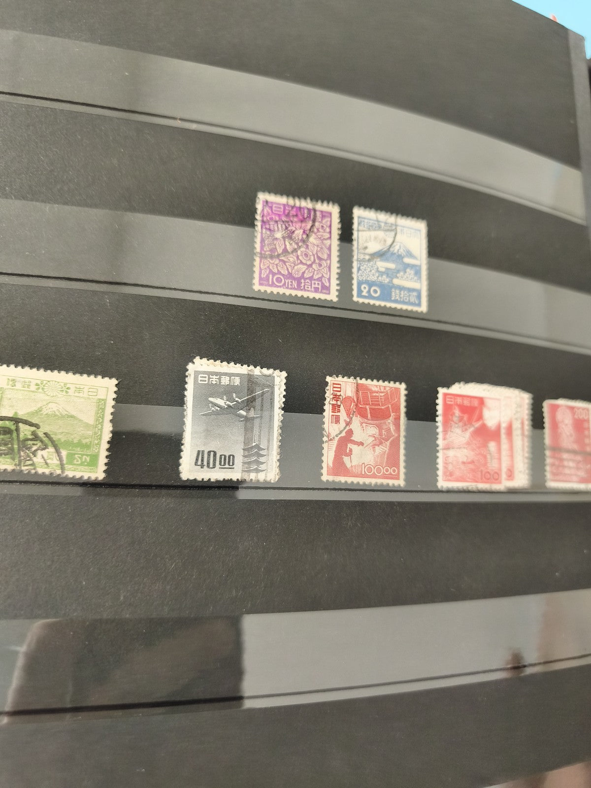 Lot anciens timbres oblitérés Japon, paysages, architecture, collection vintage
