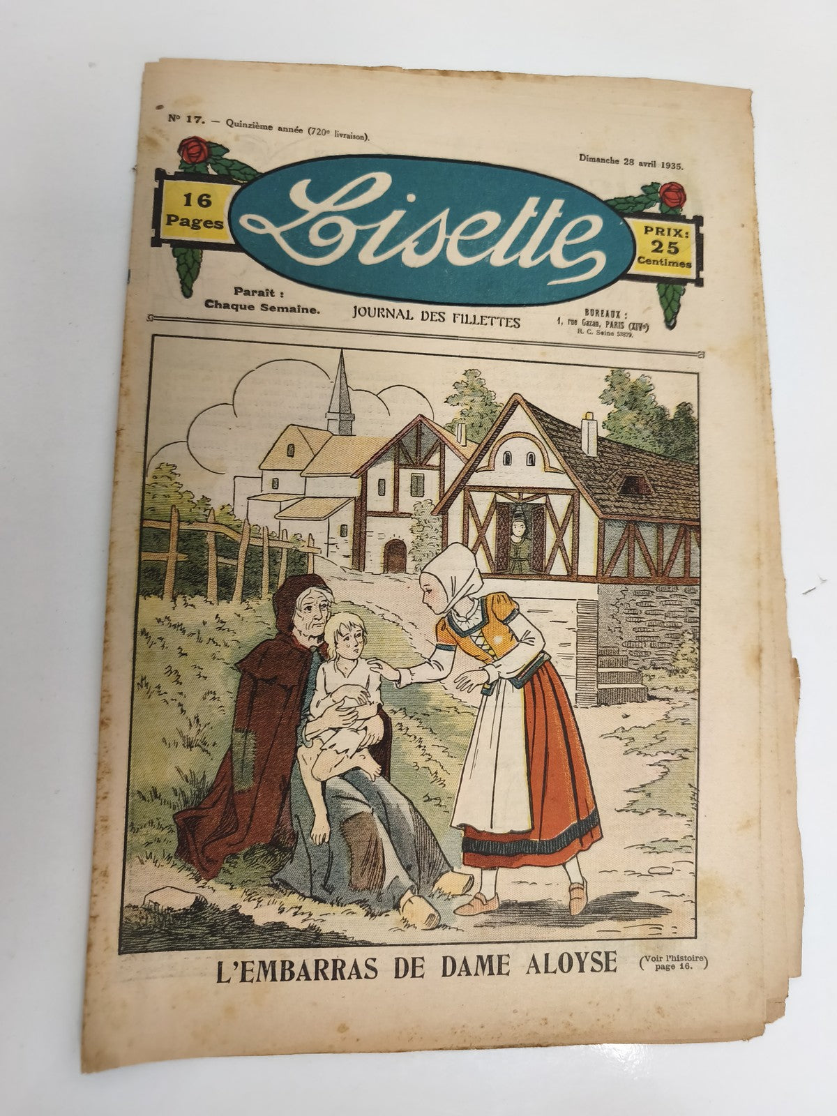 Ancien journal Lisette 1935, n°17, illustré, Journal des fillettes vintage