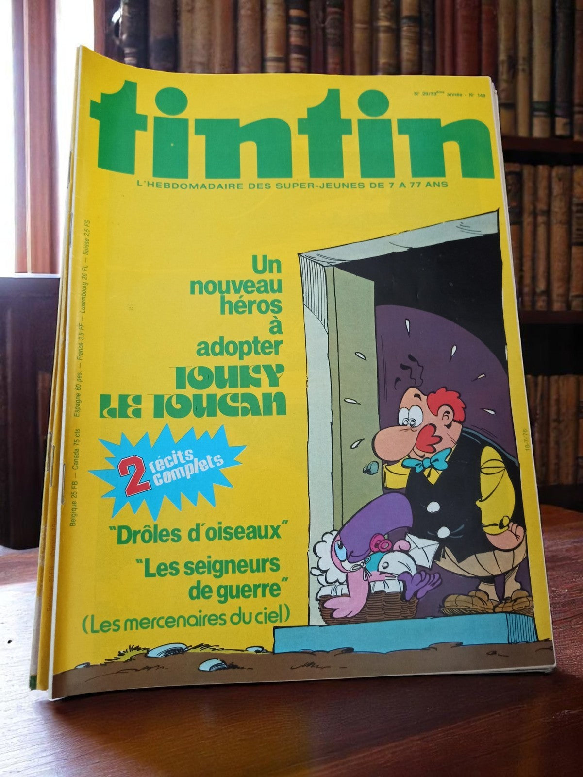 Magazine Tintin vintage n°149 année 1978, couverture jaune, Jouky le Toucan