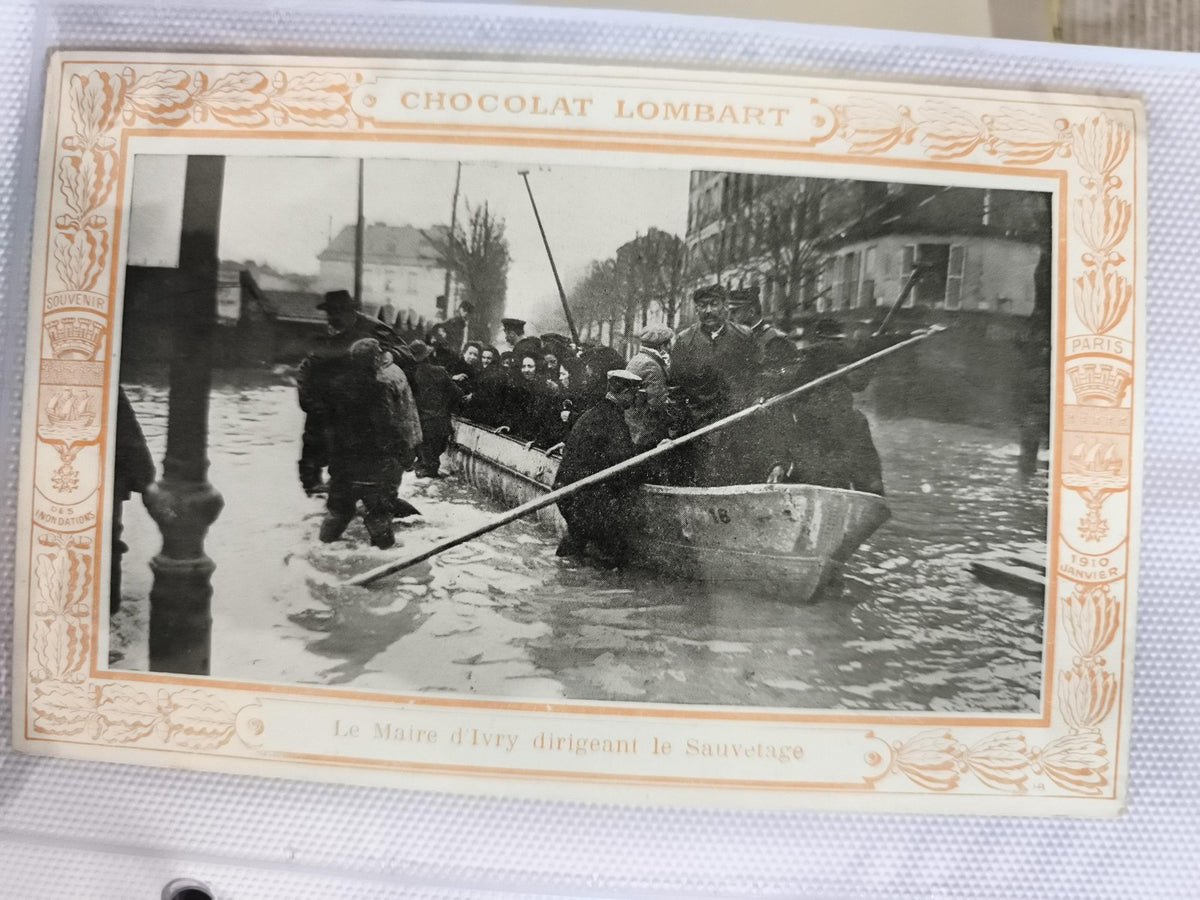 CPA Paris 1910 Chocolat Lombart inondation Le Maire d'Ivry sauvetage