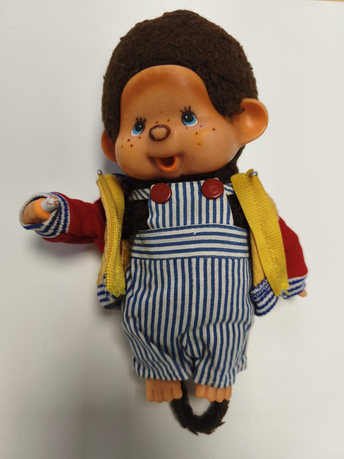 Peluche vintage Kiki Ajena Sekiguchi ancien modèle salopette rayée casquette