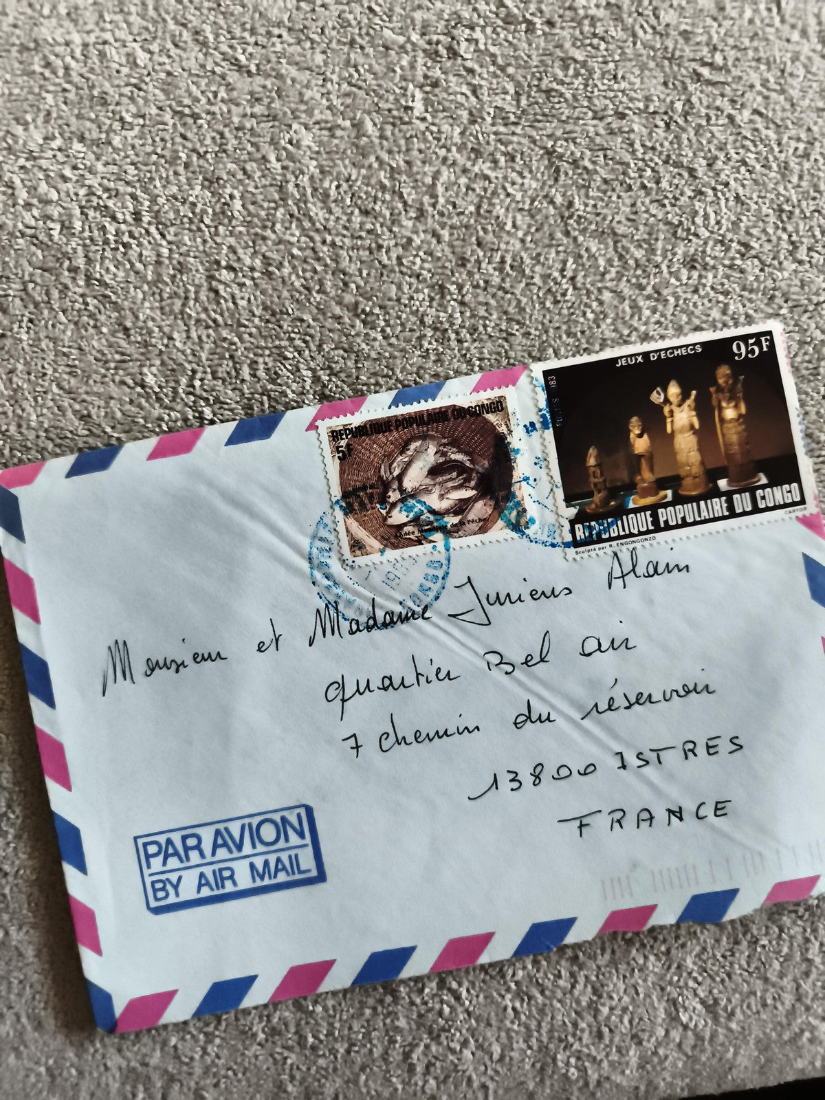 Lettre affranchie Congo Jeux d’échecs 95F, enveloppe Par Avion, philatélie