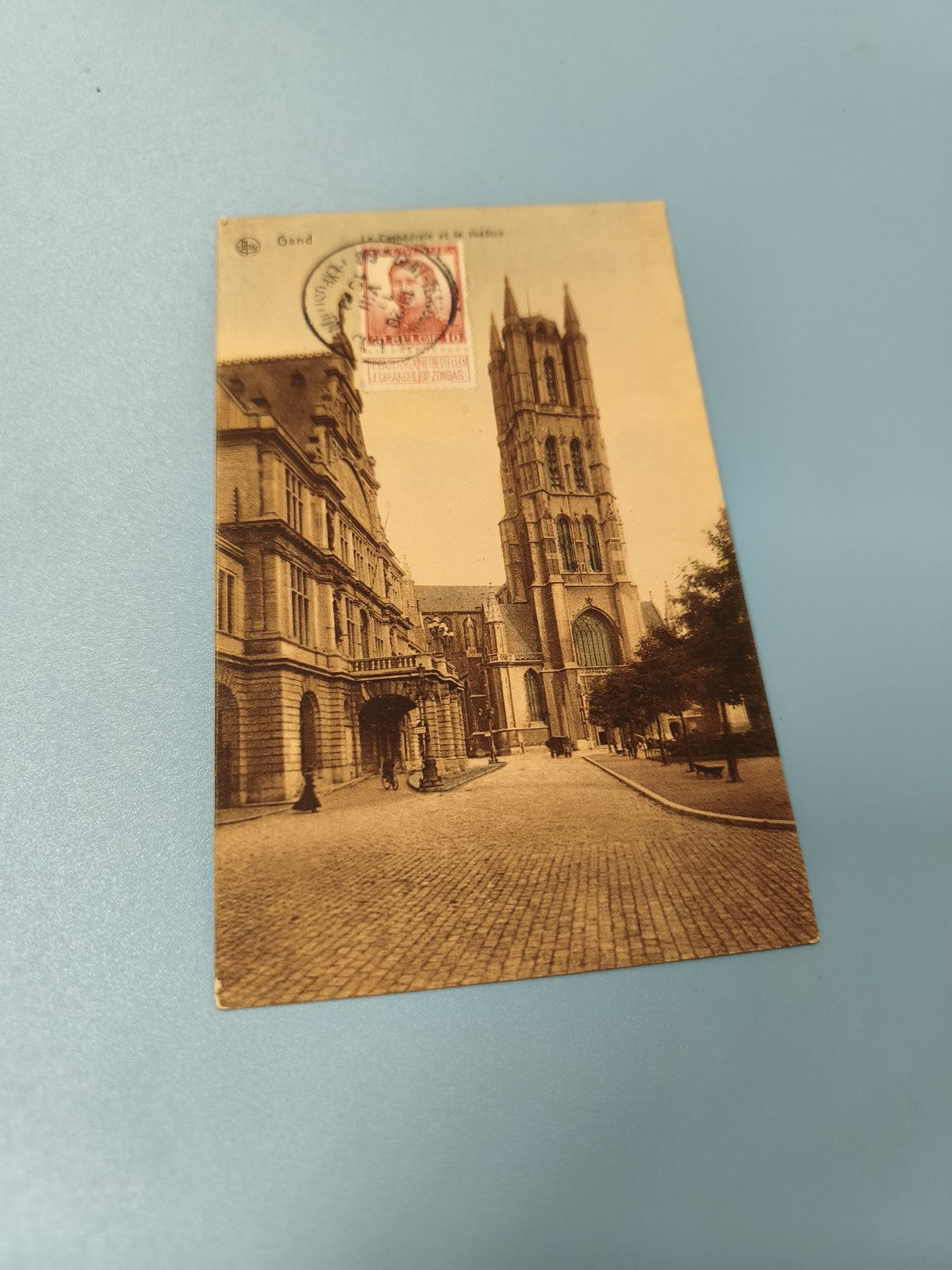 Carte postale ancienne Gand Cathédrale Saint-Bavon timbre visible vintage