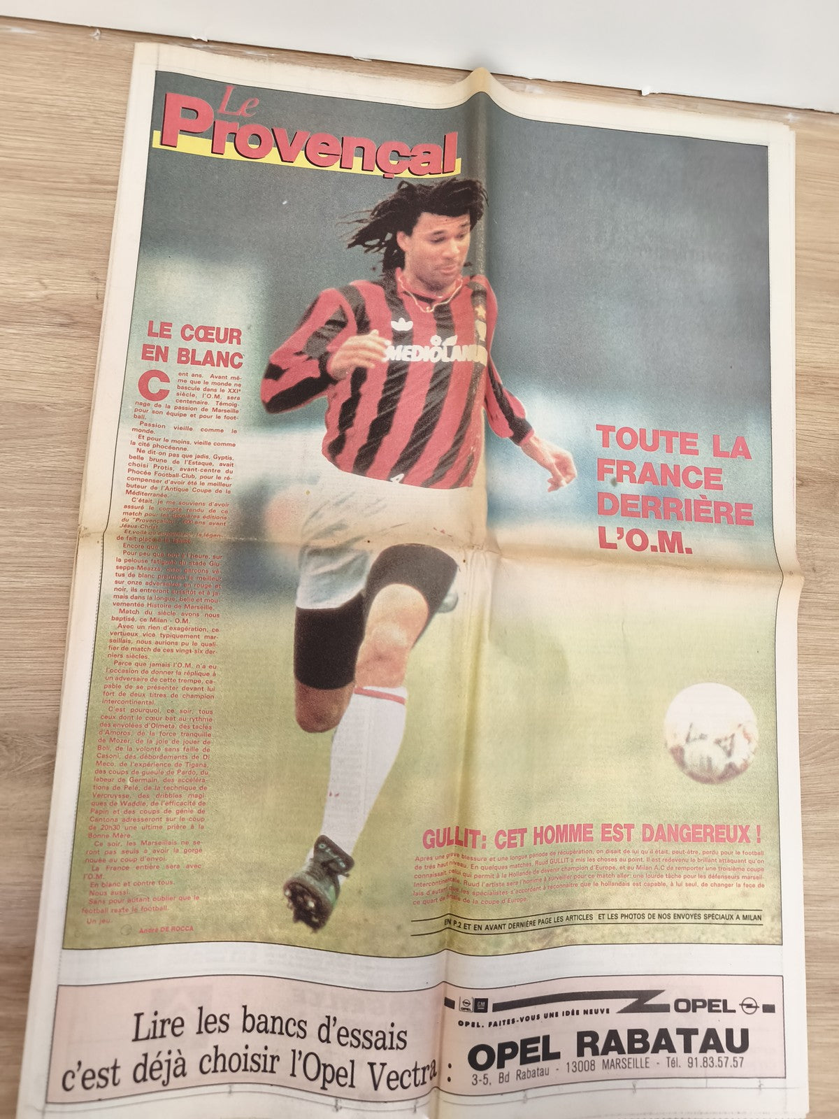 Ancien journal Le Provençal football OM Milan Gullit couverture vintage rare