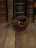 Ceinture vintage en cuir marron, boucle métal, accessoire ancien rétro homme