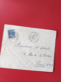Enveloppe philatélie timbre Tunisie bleue oblitérée Paris écriture manuscrite