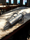 Seringue médicale métallique 19e siècle, instrument ancien, poignée à anneaux