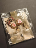 Boucles d’oreilles vintage fleurs pendantes, finition bronze, deadstock ancien