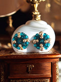 Boucles d’oreilles clips vintage perles bleu turquoise doré rétro