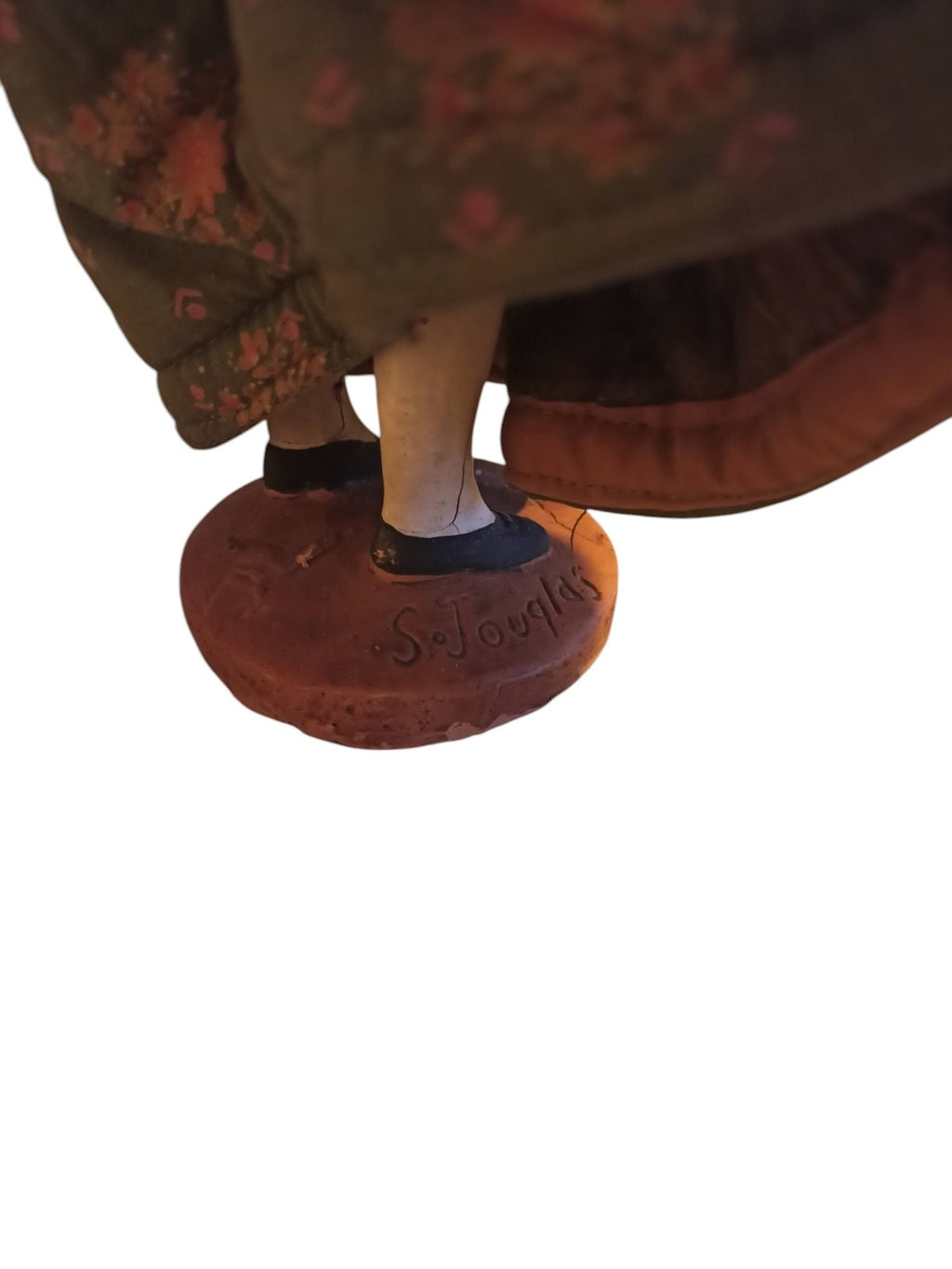 Santon femme filant Jouglas Provence argile 25cm costume tissu