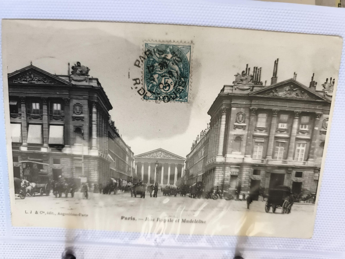 Carte postale CPA Paris Rue Royale Madeleine L.J & Cie timbre 5c architecture