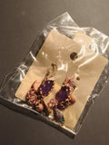 Boucles d'oreilles vintage pendantes mauve bronze deadstock fantaisie rétro