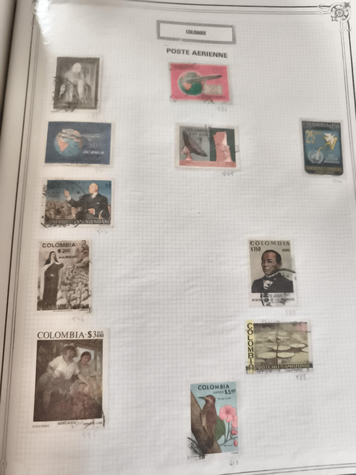 Lot 10 timbres anciens Colombie poste aérienne vintage thématiques oiseaux avion
