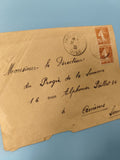 Ancienne enveloppe oblitérée début XXe, timbres Semeuse 25c, philatélie