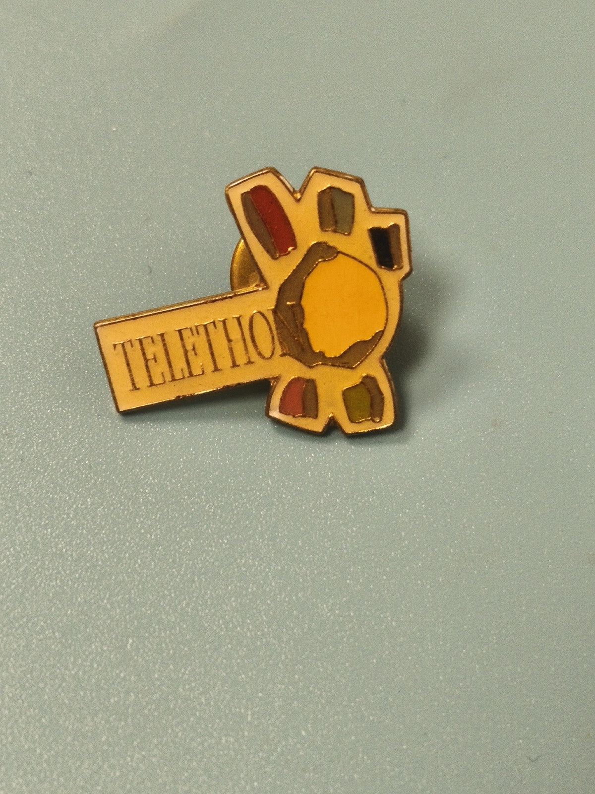 Vintage Téléthon sun enamel multicoloured pin 90s collection rare