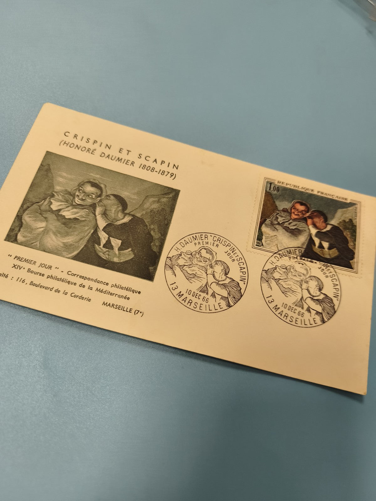 Enveloppe FDC Premier Jour Crispin et Scapin Marseille 1966 timbre illustré