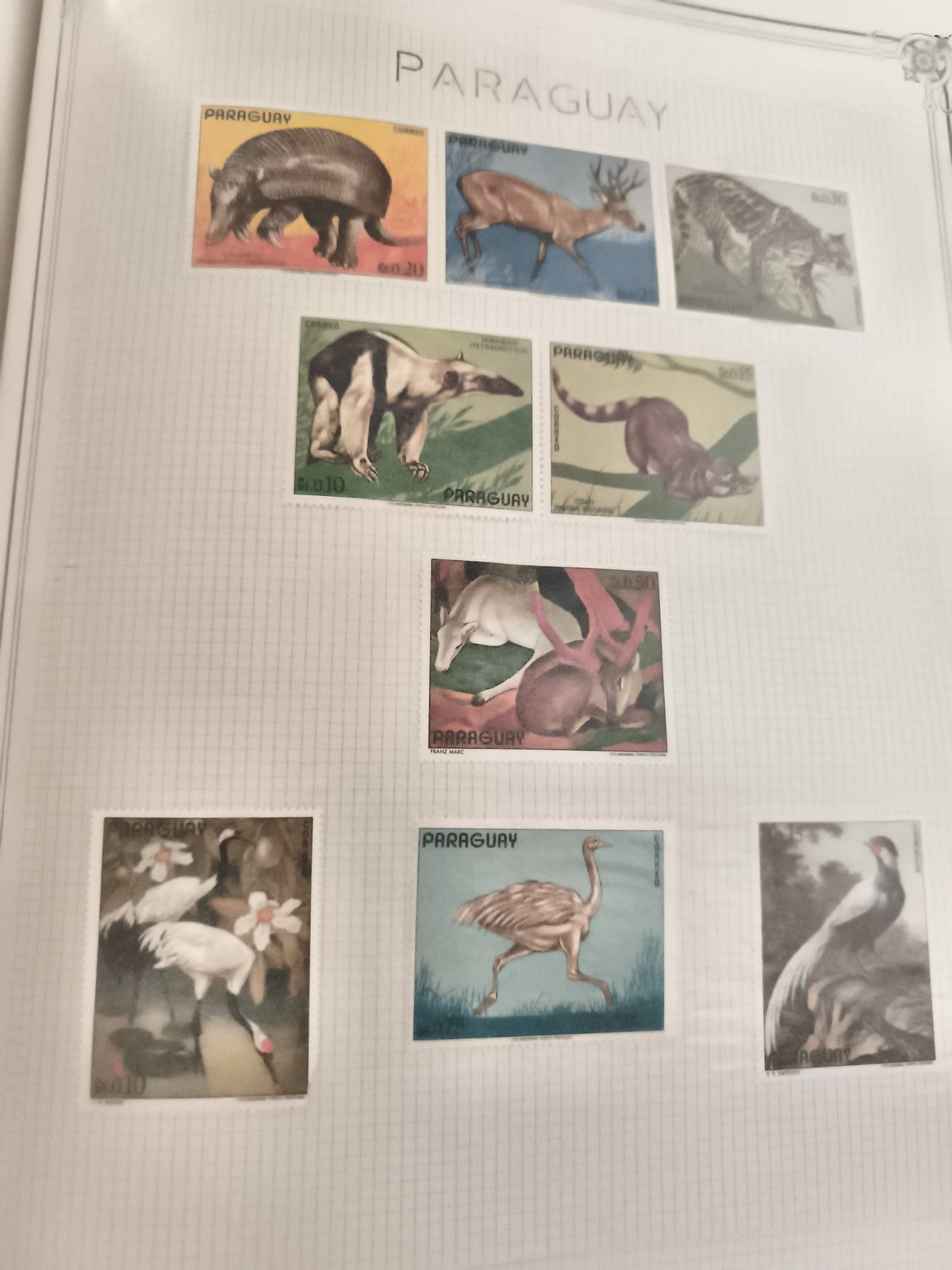 Timbres anciens Paraguay animaux exotiques série faune philatélie vintage