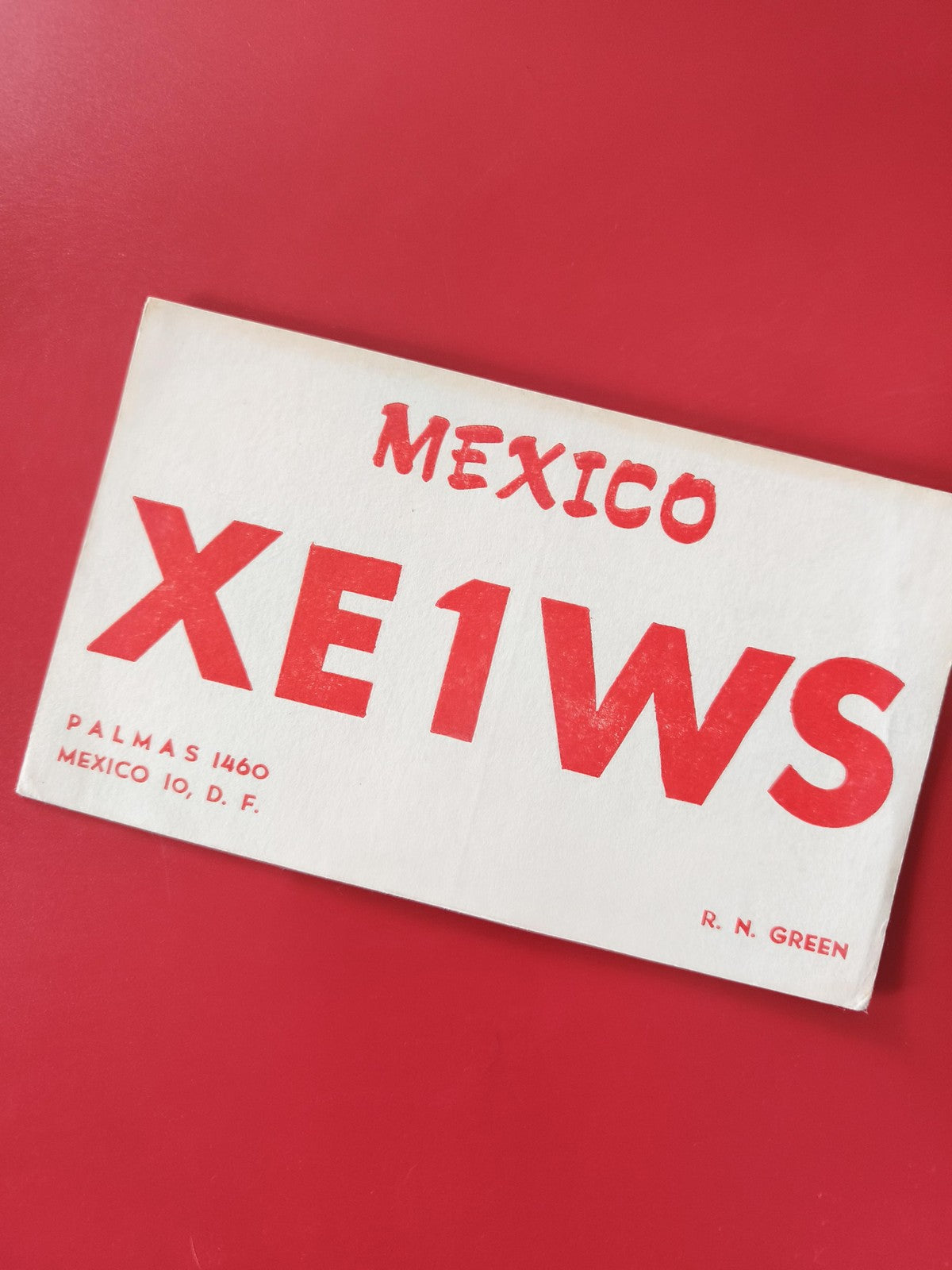 Carte radio XE1WS Mexico QSL radioamateur rouge et blanc d'occasion