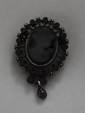 Broche ancienne noire style camée, bijou vintage rétro gothique médaillon