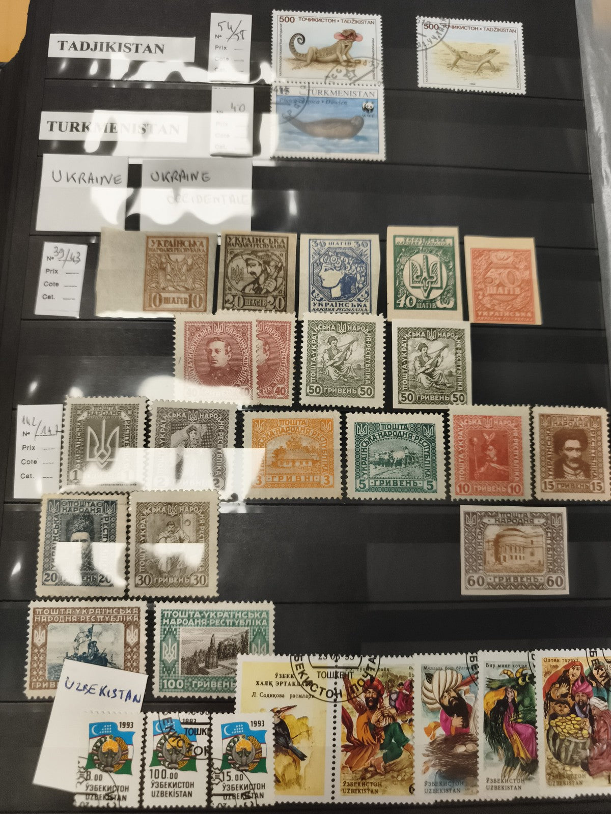 Timbres Asie centrale et Ukraine, Tadjikistan Turkménistan Ouzbékistan, motifs a