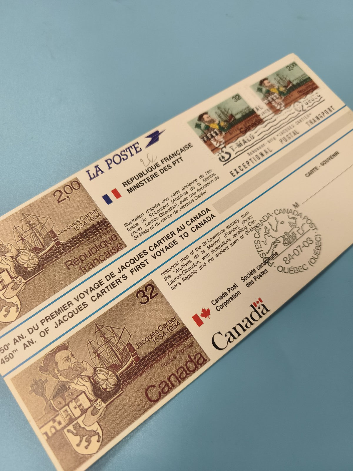 Enveloppe FDC Premier Jour Jacques Cartier France Canada La Poste timbres illust