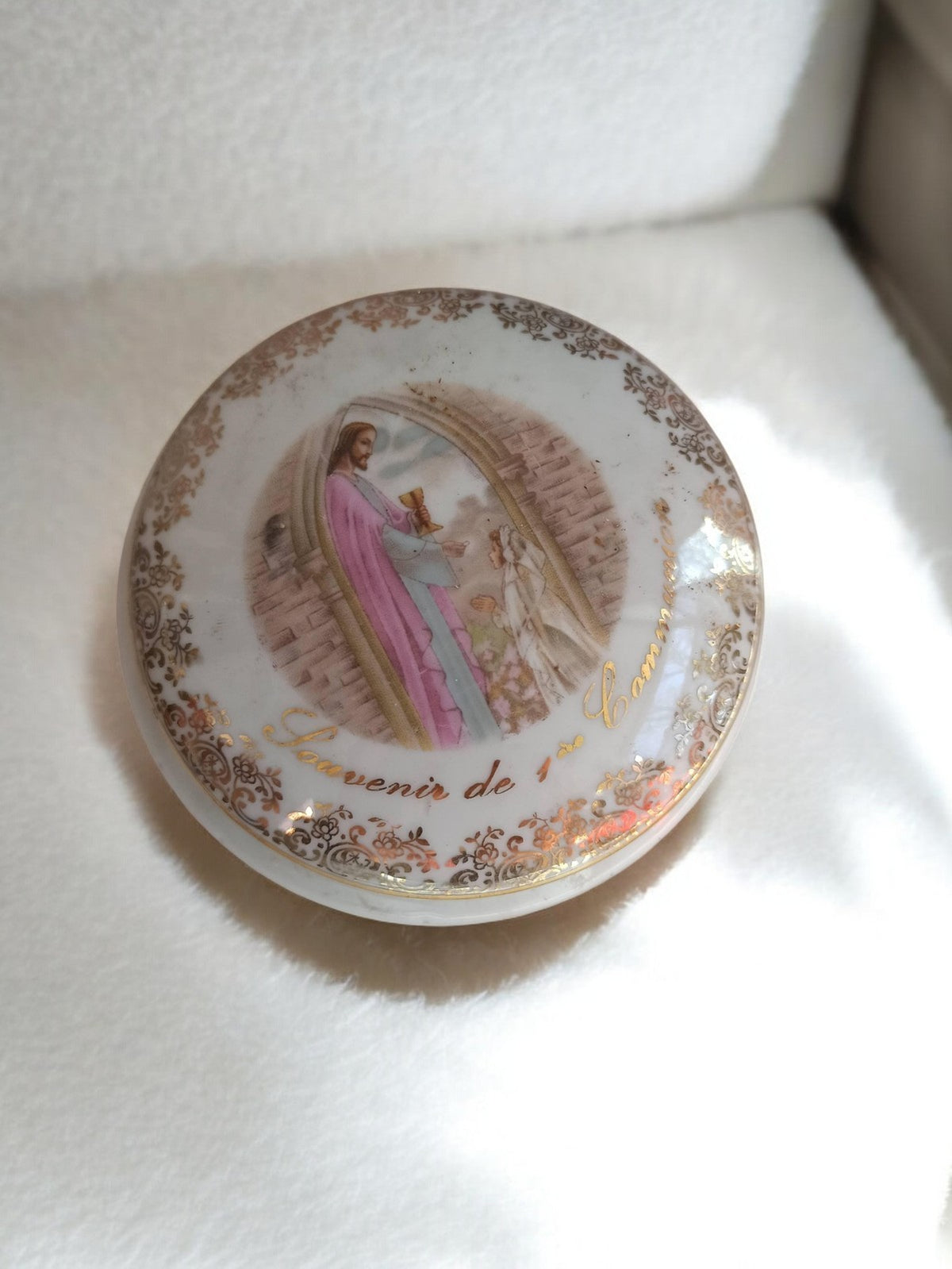 Vintage Limoges First Communion Keepsake Box, Gilded Religious Decor, France Retr