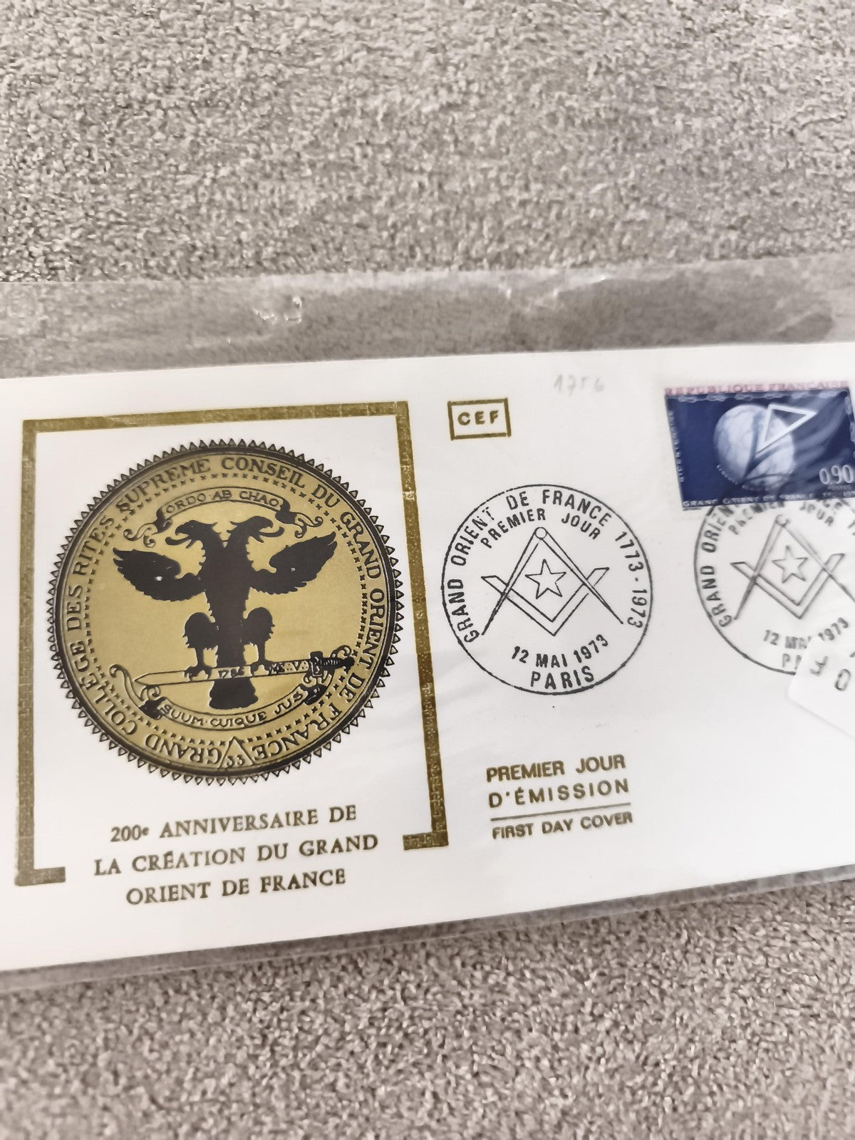 Lettre Premier Jour Grand Orient de France 1973, 200e anniversaire, CEF, philaté