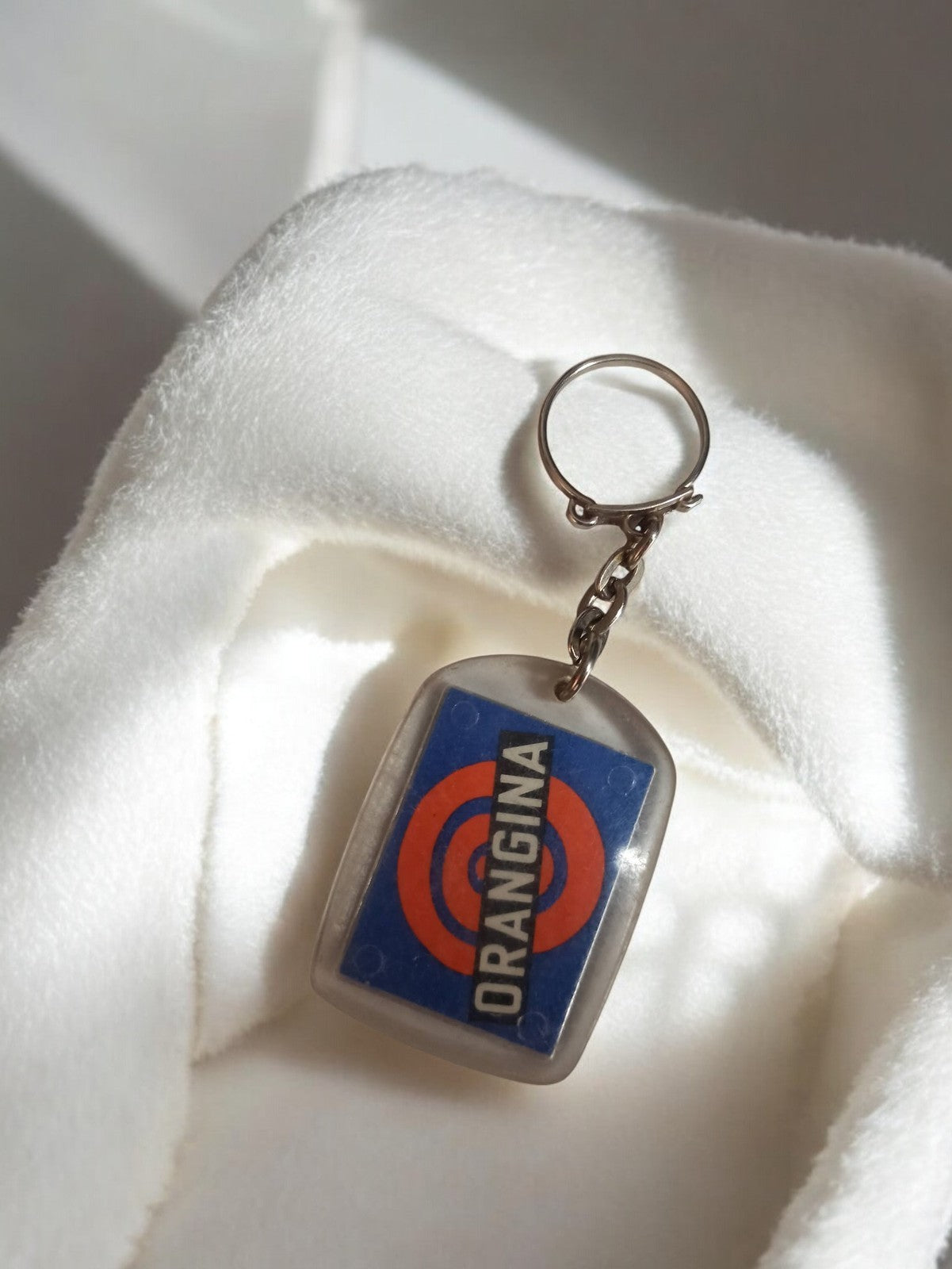 Porte-clés ancien Orangina vintage rétro logo bleu rouge boisson soda pub