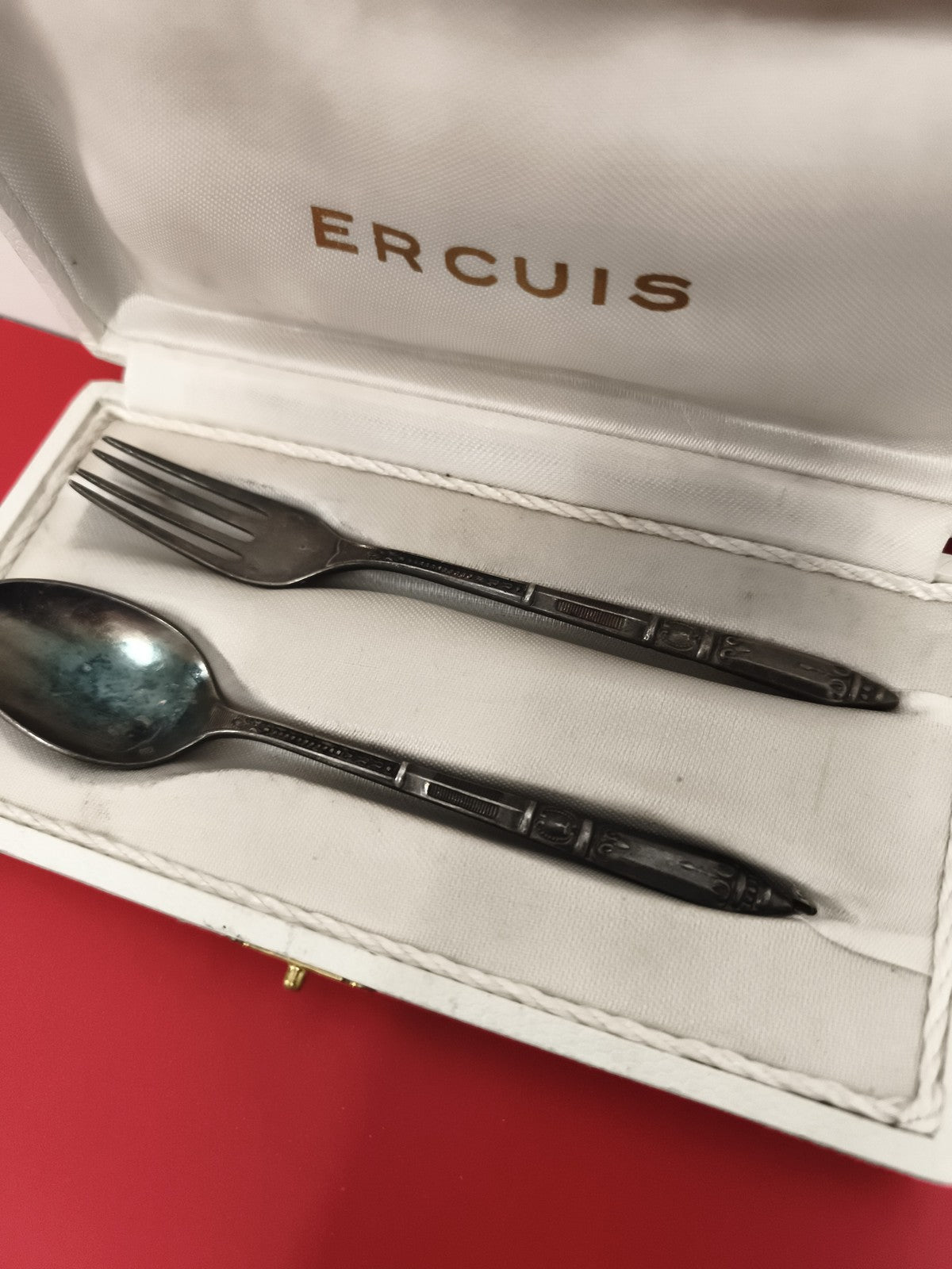 Coffret couvert Ercuis ancien fourchette cuillère décor art déco vintage
