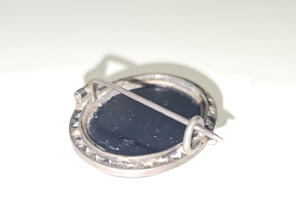 Broche ancienne micro mosaïque argent XIXe siècle vintage rare bijou rétro colle