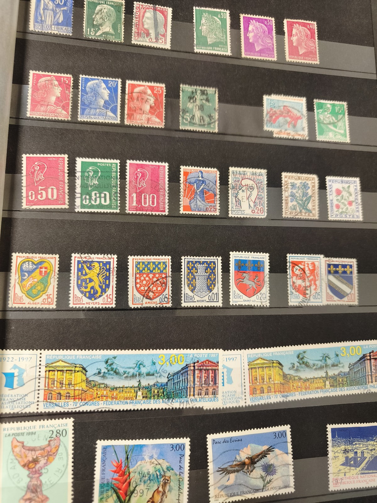 Lot anciens timbres oblitérés France, thématiques régions, animaux, monuments