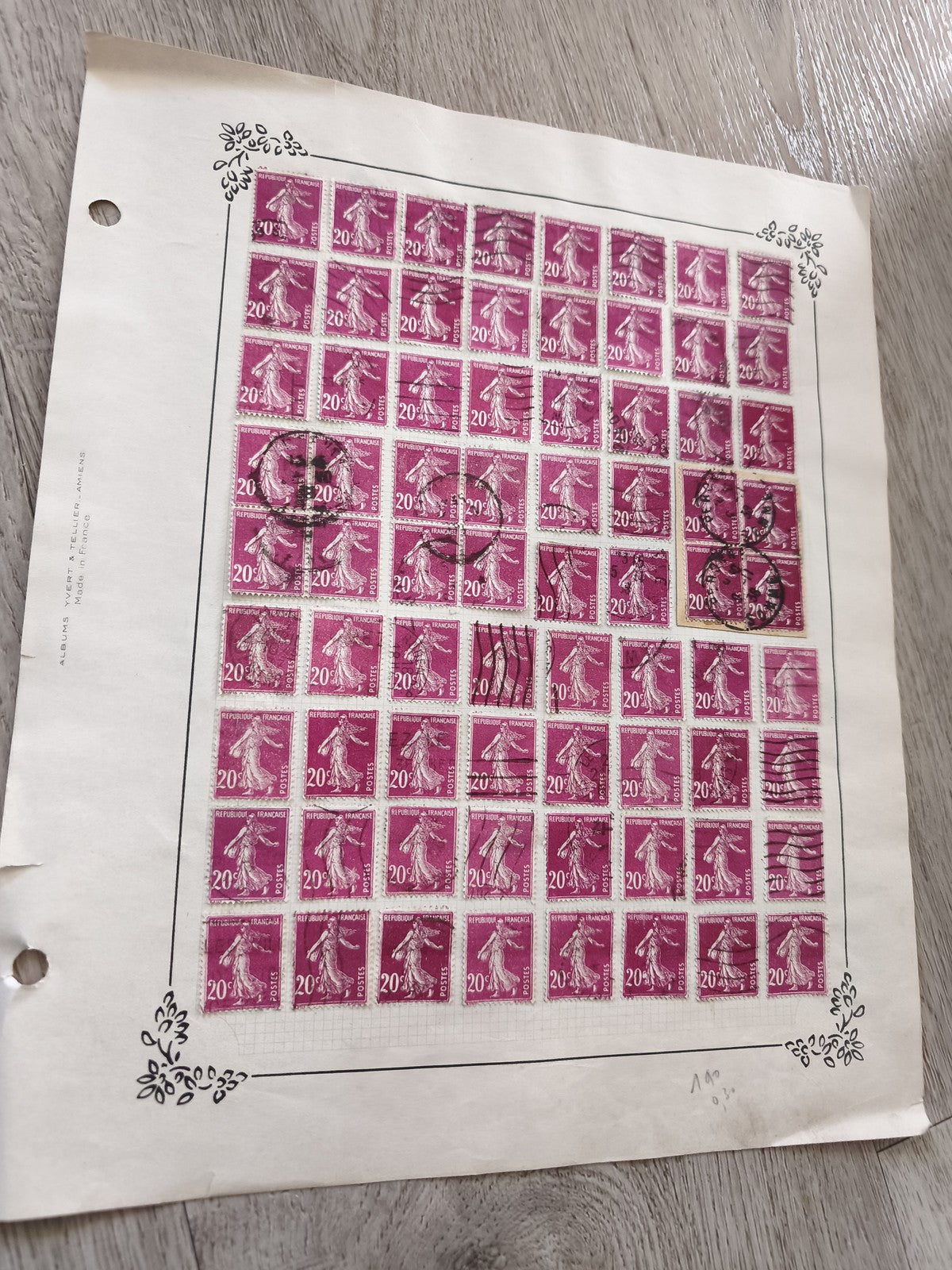 Gros lot ancien timbres Marianne 20c oblitérés planche philatélie étude