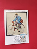 Carte postale philatélie facteur rural à bicyclette illustration timbre