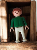 Figurine Playmobil vintage années 70, personnage ancien, chemise verte rétro