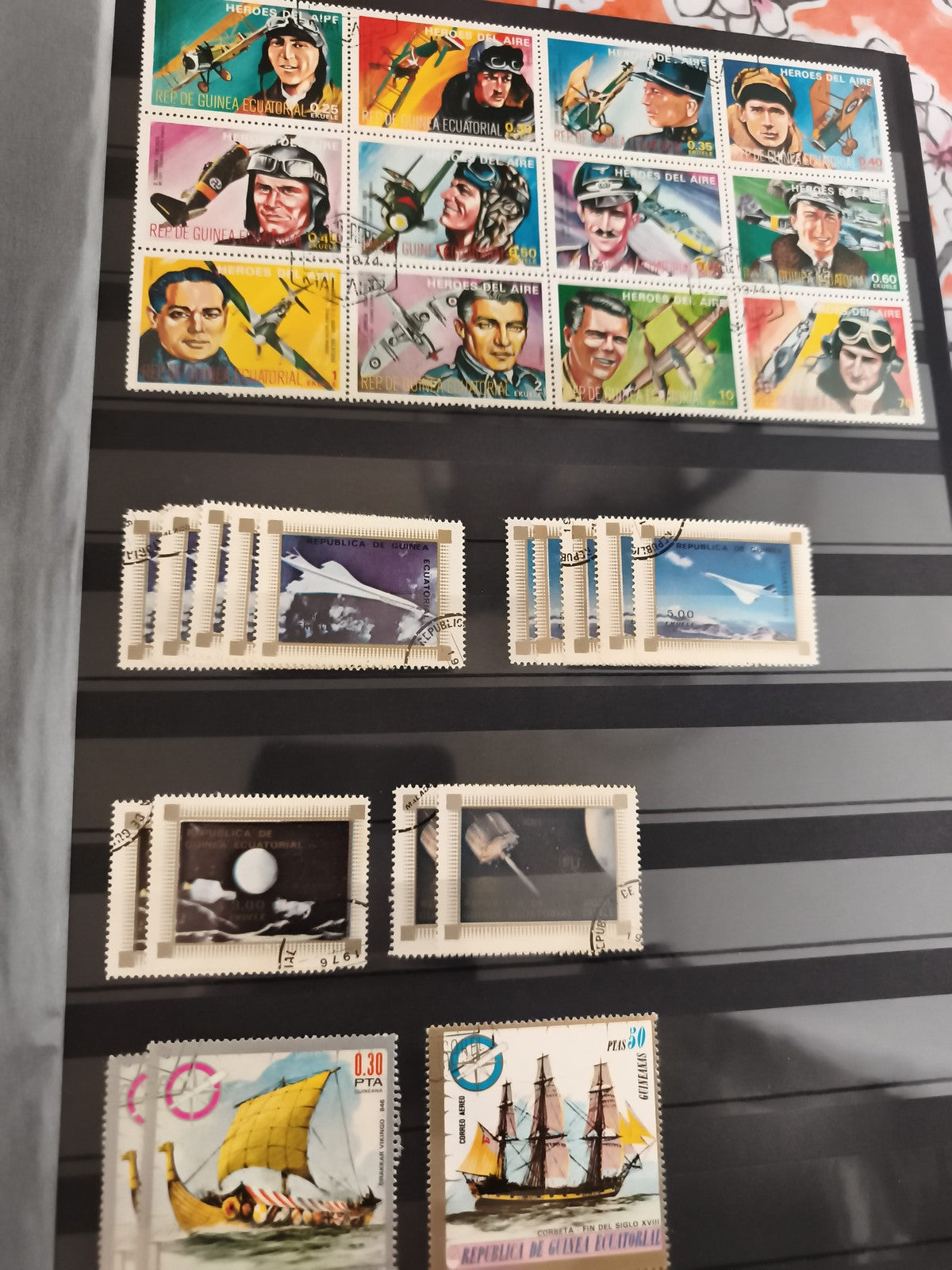 Timbres anciens Guinée Équatoriale aviation marins oblitérés vintage philatélie