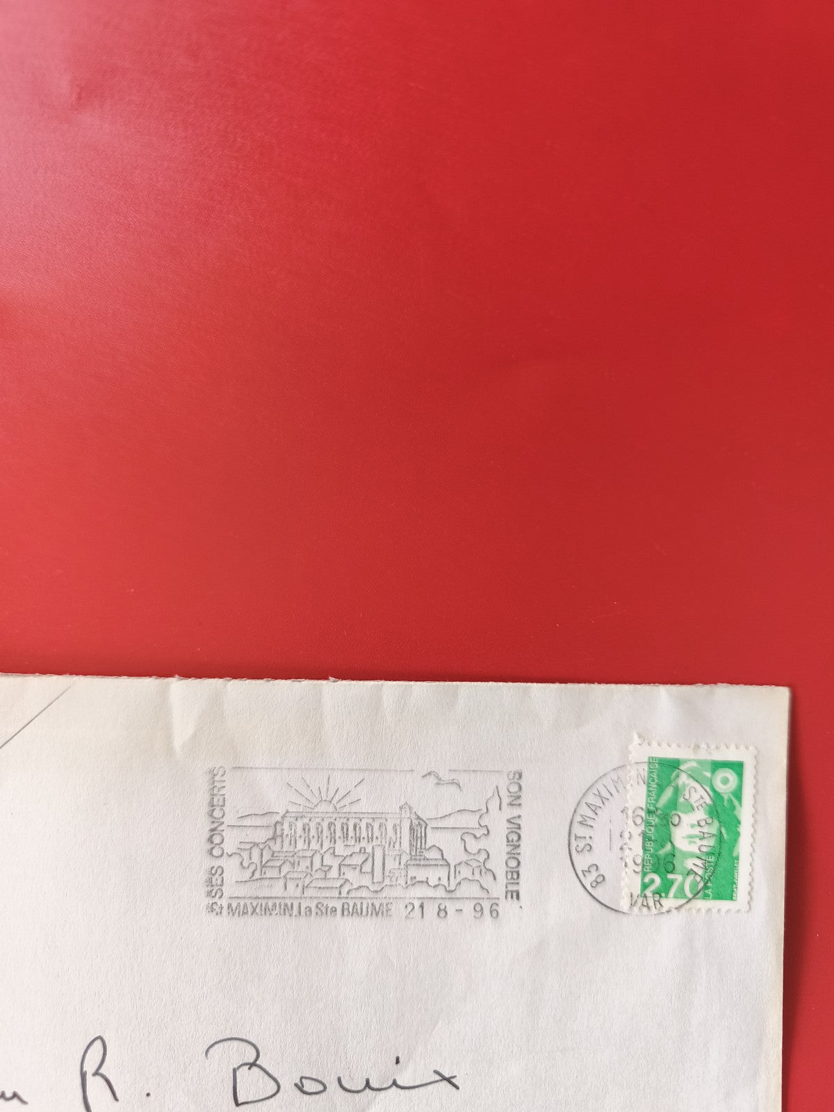Enveloppe philatélie oblitérée St Maximin la Ste Baume 1996 timbre vert