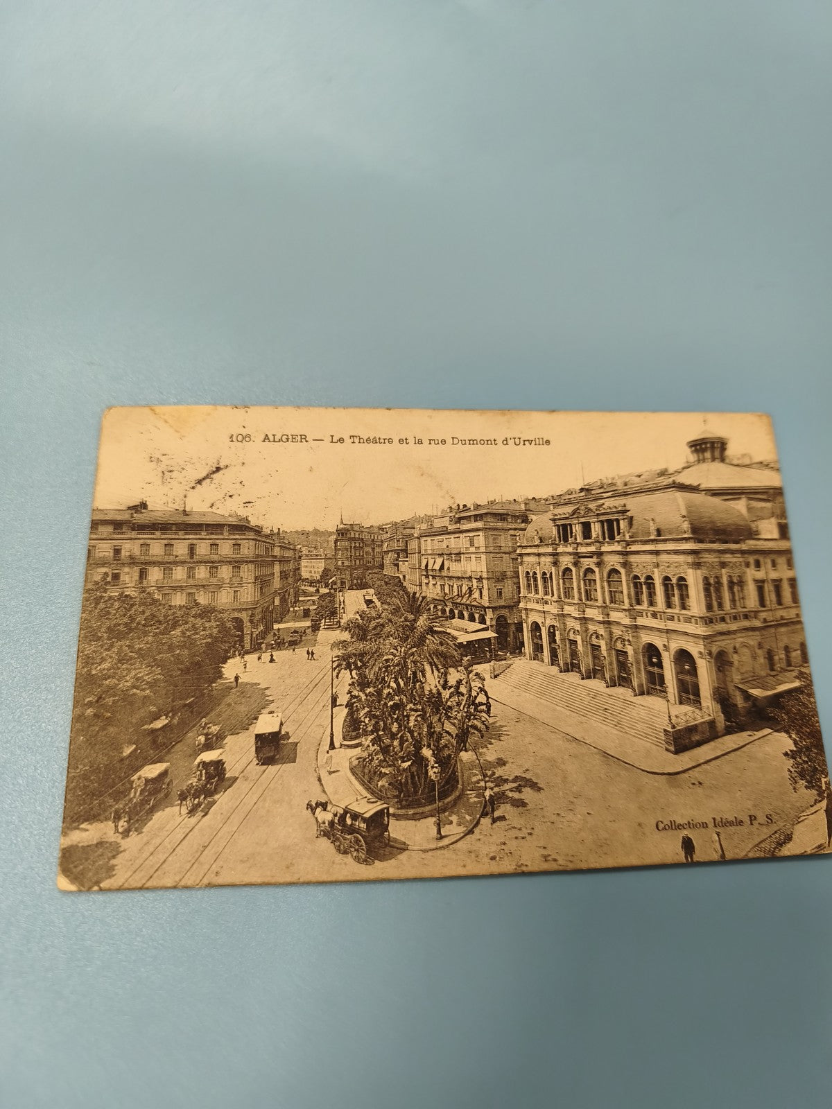 Ancienne carte postale animée Alger Théâtre Rue Dumont d?Urville vintage