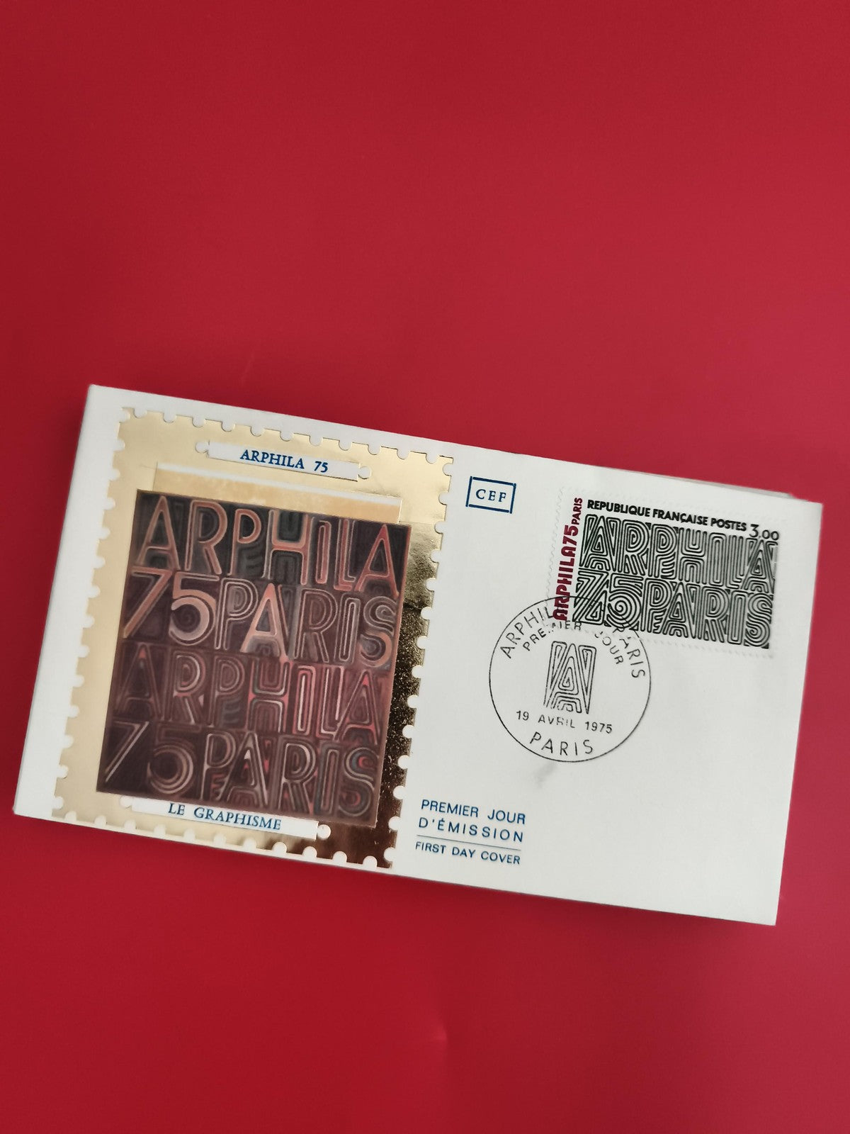 Lettre Premier Jour Arphila 75 Paris 1975, timbre doré, FDC philatélie CEF