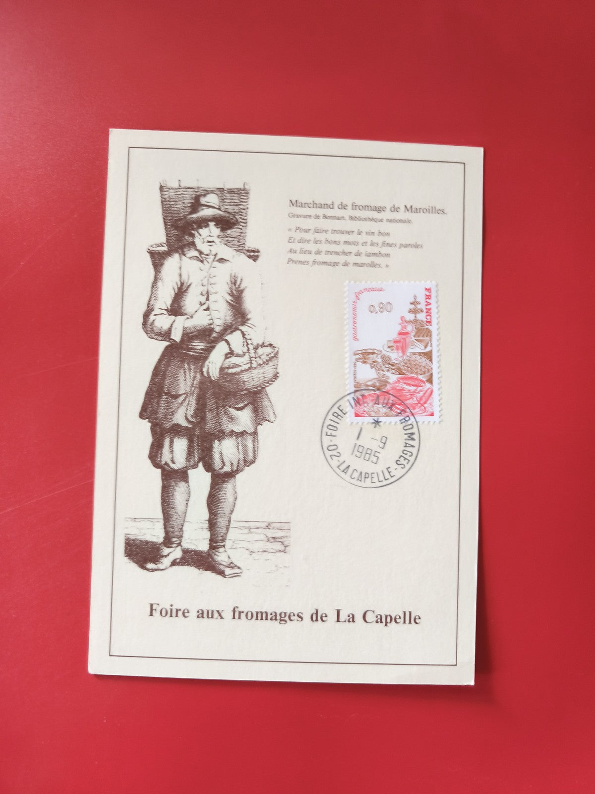 Carte postale Foire aux fromages La Capelle philatélie timbre Maroilles