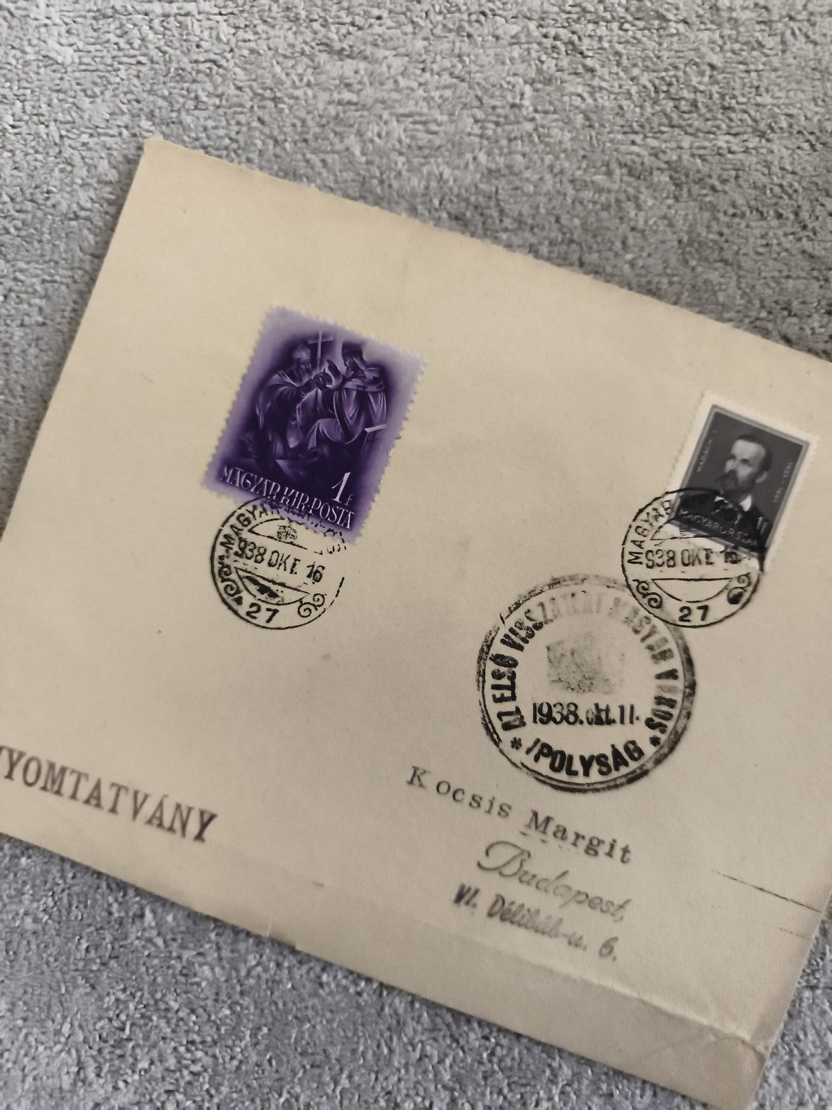 Lettre affranchie Hongrie 1938 timbres Magyar Kir Posta oblitérés philatélie