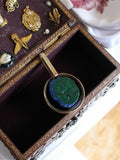 Pendentif vintage pierre fantaisie bleu vert, bijou rétro chic original